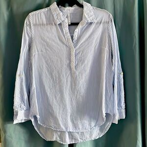Large 100% cotton white w/ blue pinstripe blouse